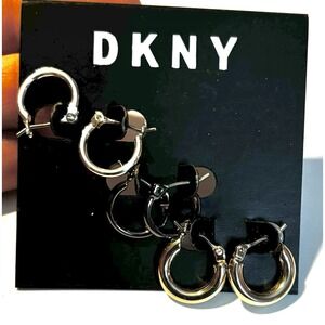 New, DKNY 3 prs Hoop Style Earrings